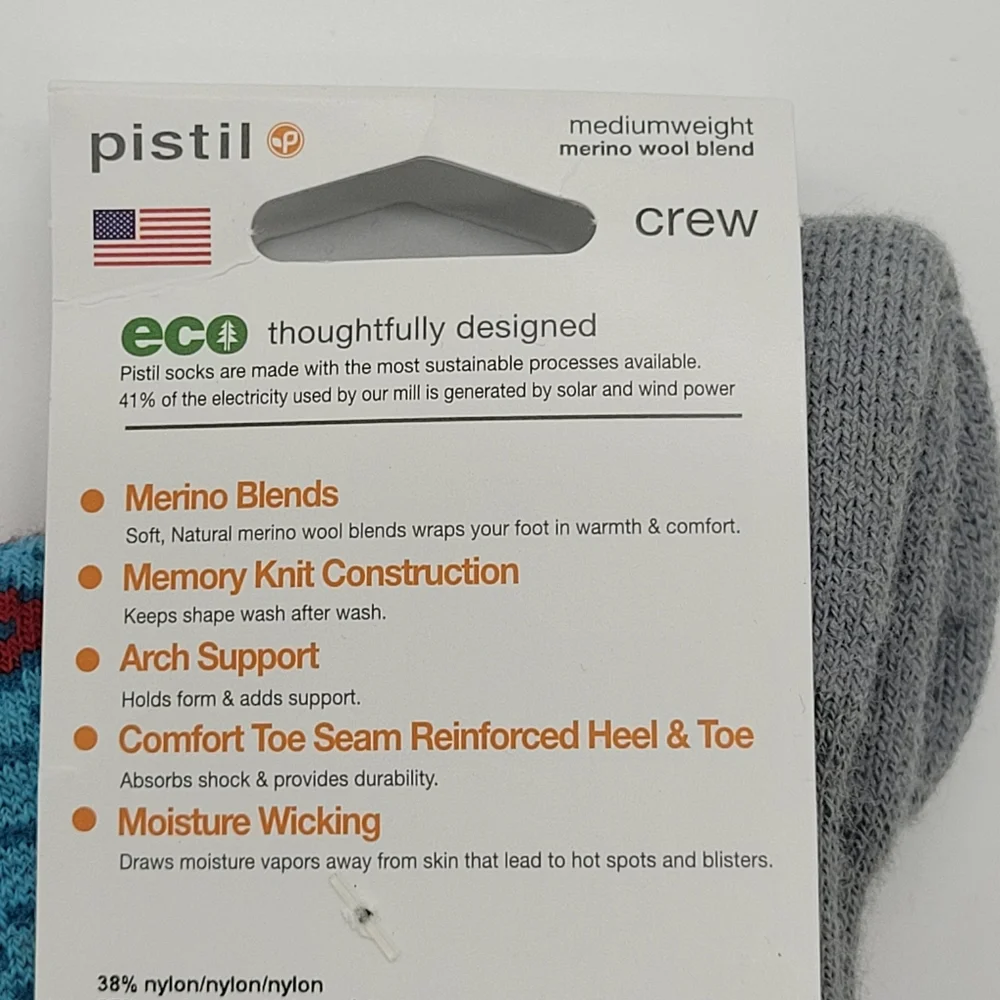 Pistil Phoebe Crew Socks Merino Wool Blend Teal Stripe Grey Womens Medium NEW